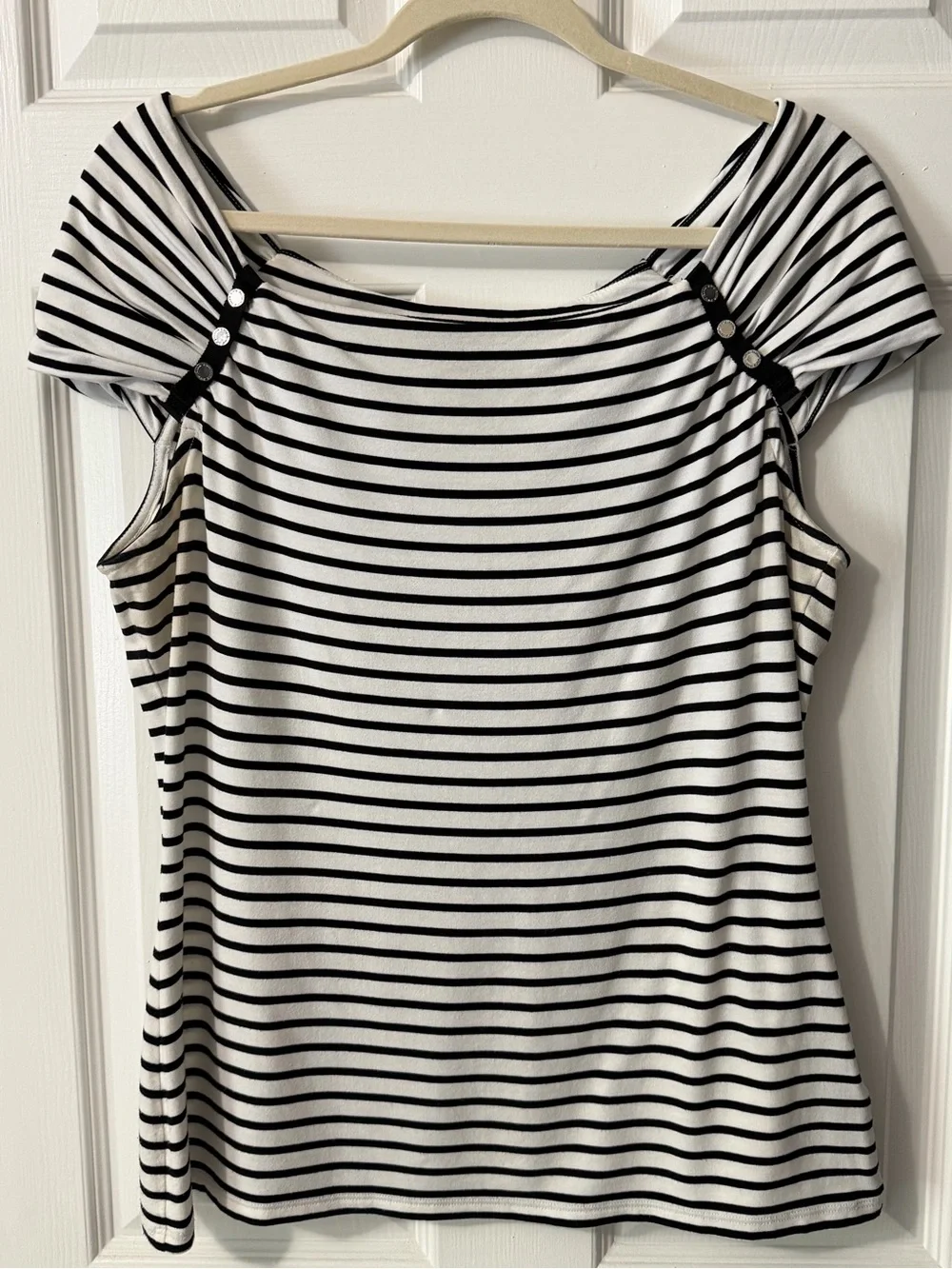 White House Black Market Striped Top -slightly off shoulder cap sleeves